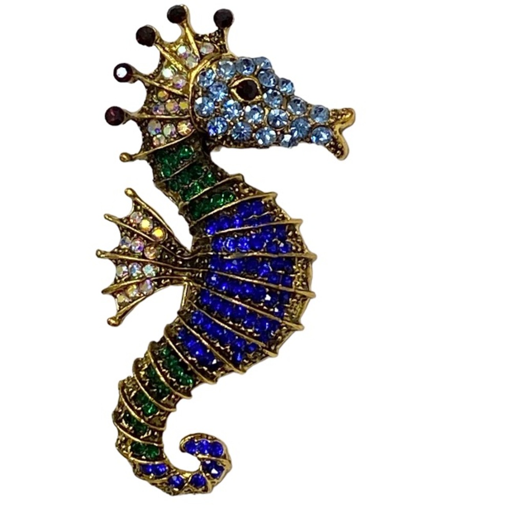 Blue and Gold Seahorse Brooch